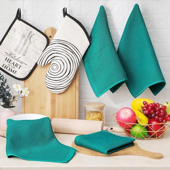 Homaxy 100% Cotton Waffle Weave Kitchen Dish Cloths 24-Pack, Teal | 12 x 12 Inches, Ultra Soft Absorbent Dish Towels, Quick Drying Dish Rags with Hanging Loop - Image 6