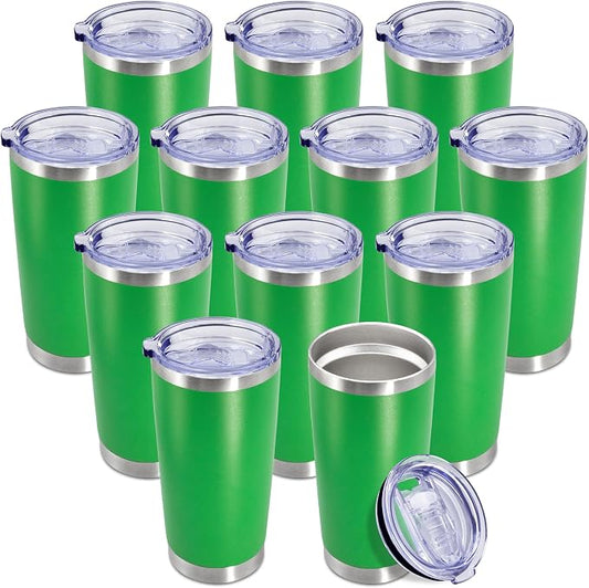 20oz Tumbler Insulated Coffee Tumblers with Lid Stainless Steel Green 12P | 20 oz Tumblers Double Wall Insulated Vacuum 20oz Coffee Mug Leak Proof Tumblers with Lid Powder Coated - Green 12 Pack by AEPDTD