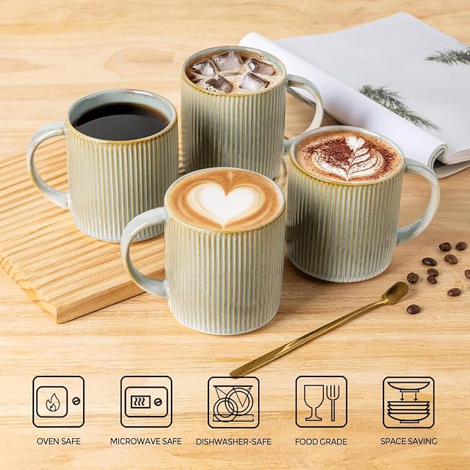 theterra Ceramic Coffee Mugs Set of 4, 14.2 oz Coffee Cups with Handle | Handmade, Suitable for Latte, Tea, Milk, Beer & Hot Cocoa, Desert Sage - Image 4