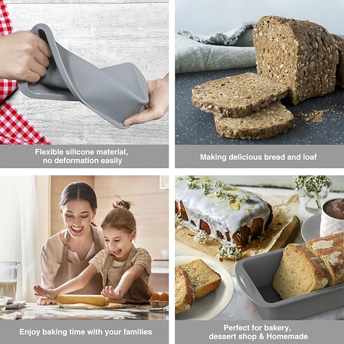Silicone Loaf Pans for Baking Bread 9x5 inch, 2Pcs Bread Loaf Pans for Homemade Bread, Nonstick Silicone Baking Molds for Meatloaf, Toast
