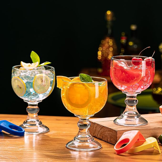 Schooner Beer Glasses 21.5 Oz Set of 4, Extra Large Margarita Glass With 4 Color Clips, Shrimp Cocktail Goblet, Large Stemmed Glasses With Thick Bottom, Crystal Clear Bar Glassware - Image 6