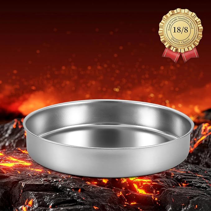 Inqibee 8-9.5 Inch Round Cake Pan Set, Stainless Steel Textured Bottom | Tri-ply Stainless Steel, Rolled Rim Layer Cake Bakeware, Oven & Dishwasher Safe, Healthy Non-Toxic for Birthday Wedding Cake - Image 5