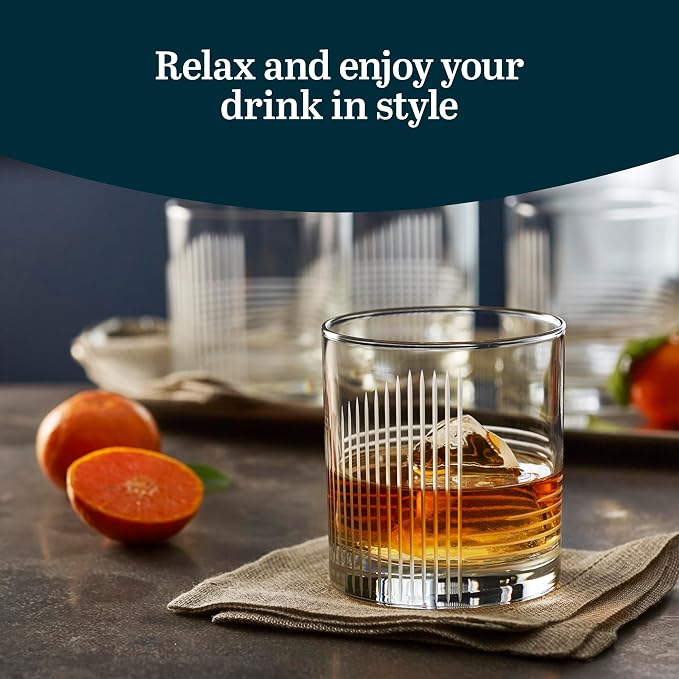 Libbey Cut Cocktails Rocks Glasses Set, Clean, Linear Glassware Drinking Glasses Set of 4, Dishwasher Safe Glasses for Weddings, Birthdays, and More - Image 2