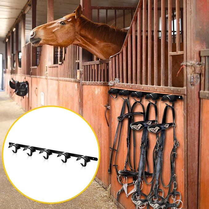 Zonon 4 Pcs Horse Tack Bridle Hooks Metal Horse Bridle Rack Stall Hanger for Tack Harness Storage Stall Fence Barn Supplies