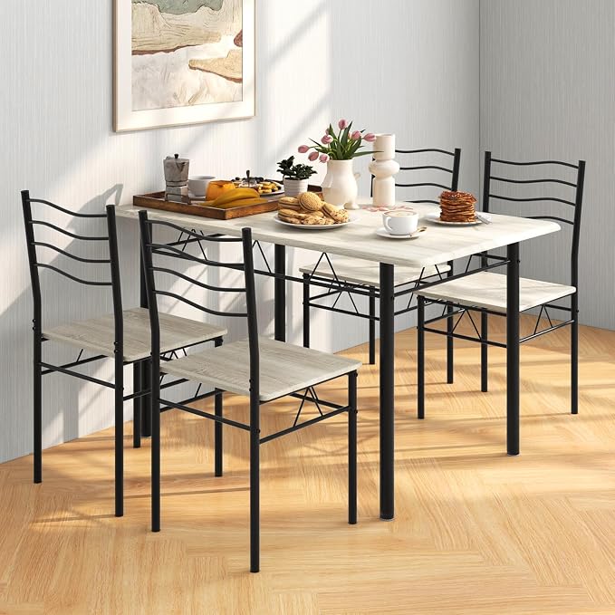 Giantex 47-inches Dining Table Set for 4, Rectangular Kitchen Table with 4 Dining Chairs, Metal Frame, 5-Piece Space-Saving Dinette Set for Small Space, Dinner, Breakfast Nook, Apartment - Image 5