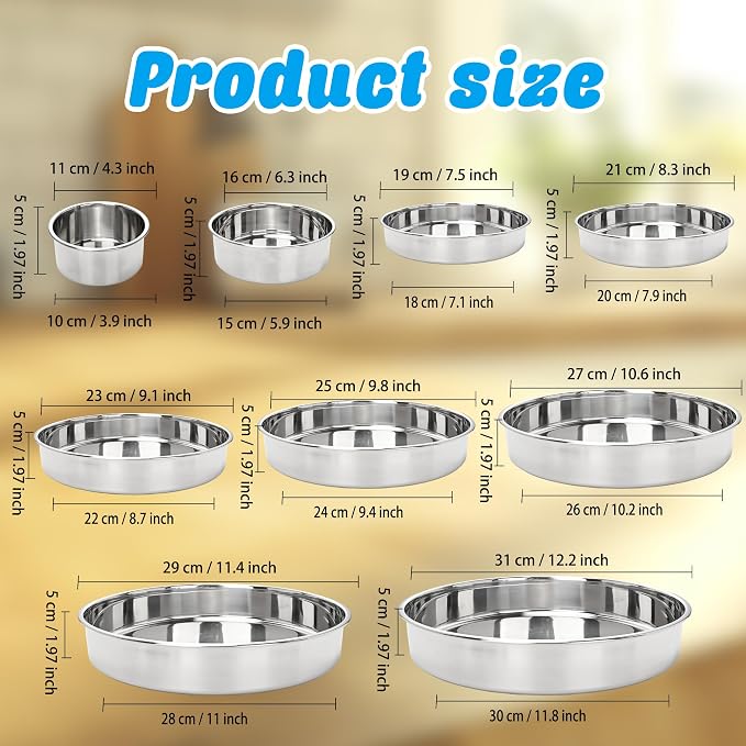 9 Pcs Cake Pans Stainless Steel 4 Inch 6 Inch 7 Inch 8 Inch 9 Inch 9½ Inch 10 Inch 11 Inch 12 Inch Round Baking Layer Pan Tins for for Tier Smash Cakes Birthday Dishwasher Safe - Image 2
