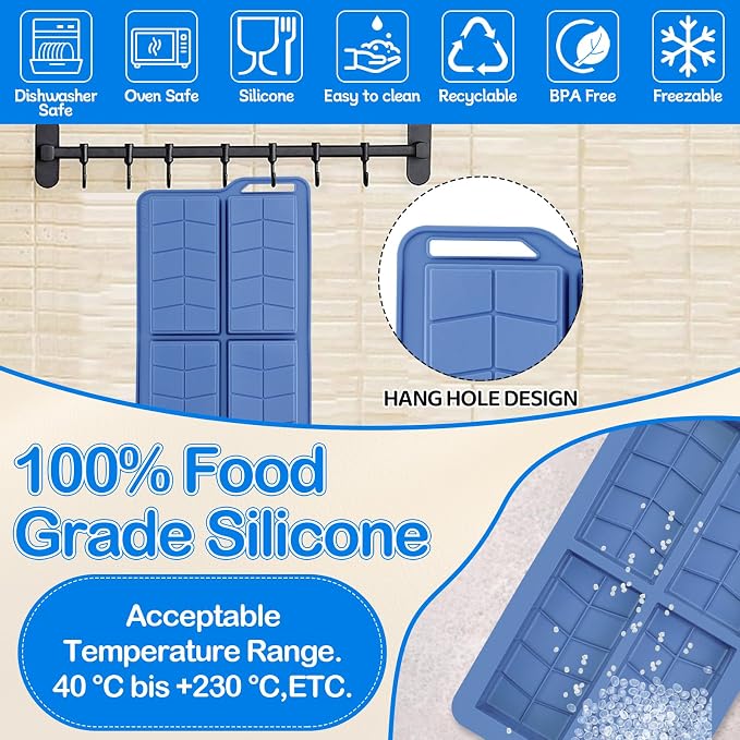Dubai Chocolate Mold Silicone 0.82 Inch Deep,Chocolate Bar Molds Non-Stick Flexible Thick Homemade Chocolates Candies and Desserts 1pcs(Blue) - Image 5