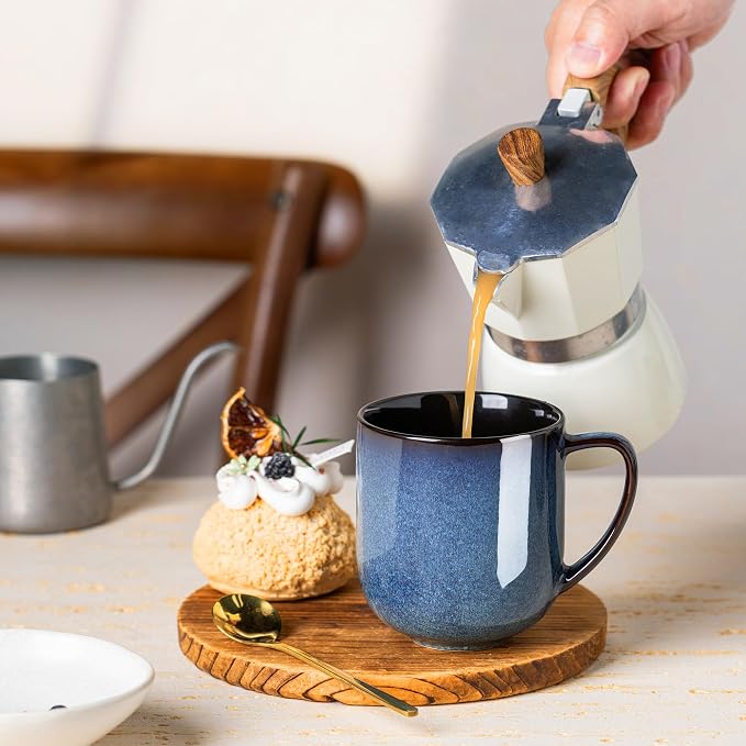 LERATIO 12OZ Ceramic Coffee Mugs Set of 6, Large Porcelain Coffee Cups With Large Handle For Latte,Cappuccino,Milk,Cocoa,|Dishwasher&Microwave Safe Mug Sets,Ideal for Man,Woman,Dad, Mom-Blue - Image 5