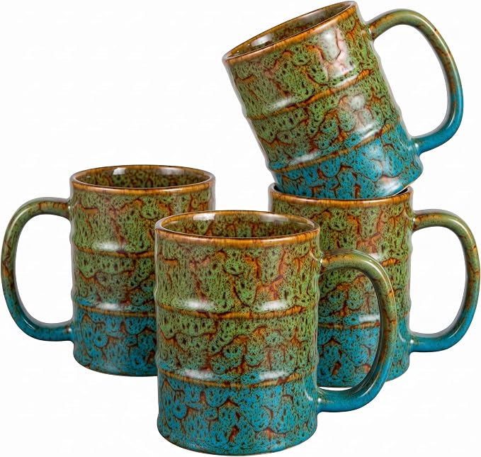 Coffee Mugs Set of 4,12 Oz Coffee Cups Ceramic, Perfect for Office Family Gatherings - Dishwasher and Microwave Safe (4, Green and Blue) by LGQ