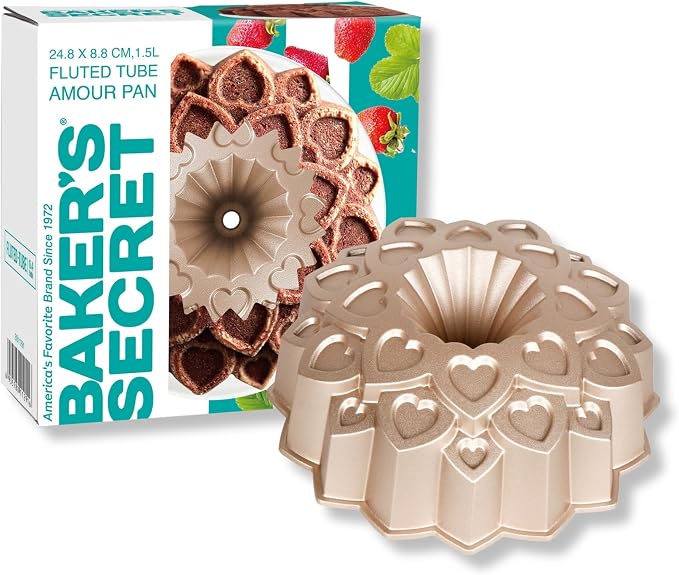Baker's Secret Nonstick Fluted Cake Pan, Perfect for Fluted Cakes, Die Cast Aluminum Cake Pans, 2 Layers Non-stick Coating For Easy Release, Fluted Cake Pans - (Amour) - Image 6