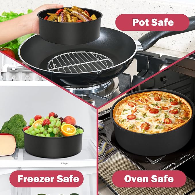 P&P CHEF 8 Inch Cake Pan Set, 4Pcs Non-stick Round Baking Cake Pans Tins | Stainless Steel Core & Nonstick Coating, Good for Baking Layer Tier Cakes for Birthday Wedding, Deep Side & One-piece Design - Image 6
