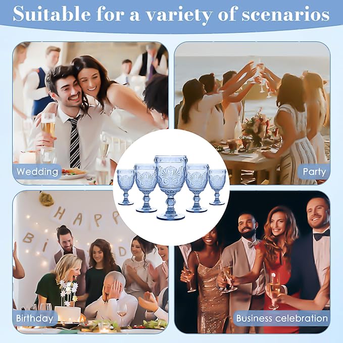 6 Pcs Blue Wine Glasses,Goblet Glasses,Vintage Glassware, Made of Sturdy and Durable Glass Can be Used for Weddings, Everyday Fun Parties and More! - Image 6