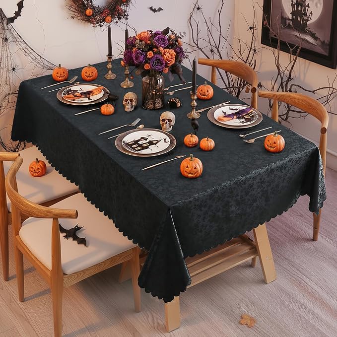 Smiry Rectangle Waterproof Heavy Duty Vinyl Tablecloths, 60 x 120 Inch | Wipeable Washable Floral Embossed Table Cover for Kitchen and Dining Room, Indoor & Outdoor Use, Black - Image 2