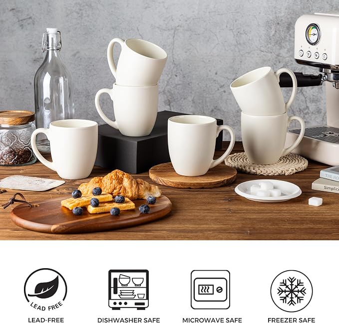 GBhome 16 oz Coffee Mug Set of 6, Large Ceramic Coffee Mugs for Men Women | Modern Stoneware Coffee Mugs Set with Handle for Tea/Latte/Cappuccino/Milk/Cocoa, Dishwasher & Microwave Safe - Image 9