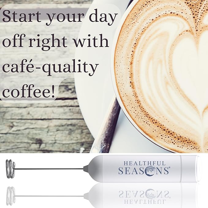 Handheld Milk Frother Wand for Coffee, Matcha, Lattes, Cappuccino, Frappe & Supplement Powders - Electric Frother with Batteries, Stainless Steel Spring Coil & High-Speed Motor