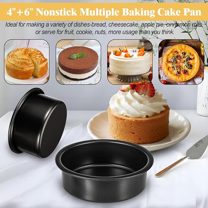 4 Inch & 6 Inch Cake Pans Set of 2, Nonstick Carbon Steel Round Cake Pans | Smash Small Cake Pans for Birthday Wedding Baking Layer Cake , Non Toxic Coating & Straight Side, Easy Clean & Easy Release - Image 7