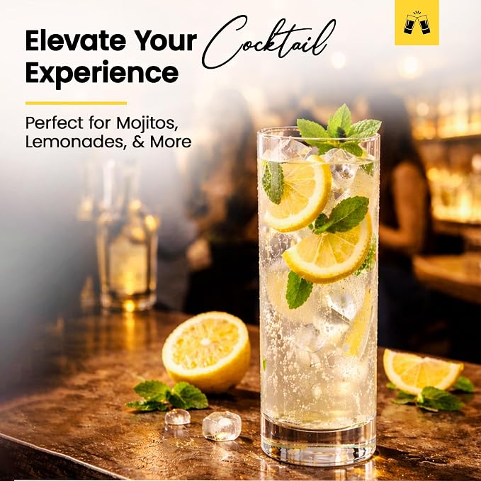 LEMONSODA Premium Highball 12oz/15oz Glass Sets - Elegant Tom Collins Glasses - Tall Water Drinking Glasses - Bar Glassware for Mojito, Whiskey, Cocktail (12oz, Set of 48) - Image 3