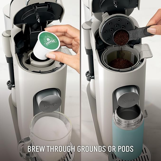 Ninja Pod and Grounds Coffee Maker, K-Cup Compatible, Stone, PB051ST | Brews, Compact Design, Built-in Milk Frother, 56 Ounces Reservoir, 6 Ounces Cup to 24 Ounces Mug Sizes - Image 2