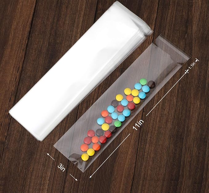 Nobranded 100 pcs Clear 3" x 11" Long Self Seal Cello Cellophane Bags Resealable Poly Bags 2.8 mils for Bakery Cookies Candles Christmas Halloween Party Decorative Pretzel Sticks - Image 3
