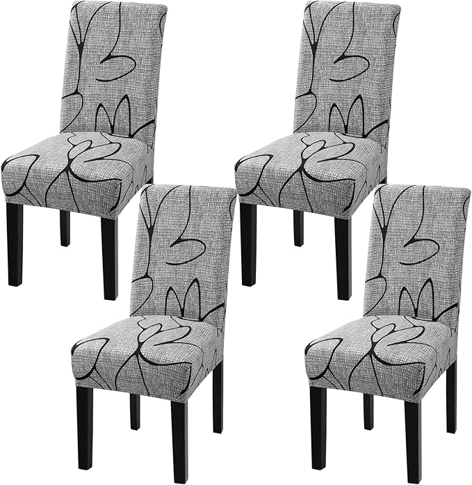 Fuloon Dining Chair Slipcover, Stretch Parson Chair Protector for Home | Printed Gray Lotus, Set of 4, Super Fit, Stretch, Removable, Washable, Suits for Hotel, Dining Room, Ceremony, Banquet Party by Fuloon