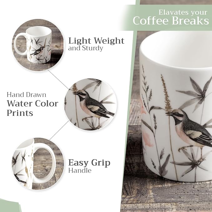 Maison d' Hermine Coffee Mug with Handles Tea Cups (15 Ounce, Pack of 1) | Fine Bone China Coffee Mugs for Hot Beverages Cappuccino Latte Home Spring Summer -Meadow Florals - Brown - Perfect Pasture - Image 5