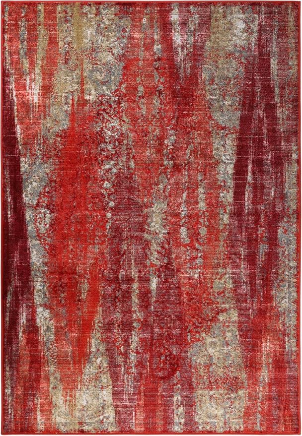 Superior Washable Indoor Area Rug, for Dining, Kitchen, Office, Modern Floor Decor, Soft Aesthetic Rugs, Abstract Brushstrokes Indoor Rug, Brayton Collection, 5' x 8', Orange - Image 2