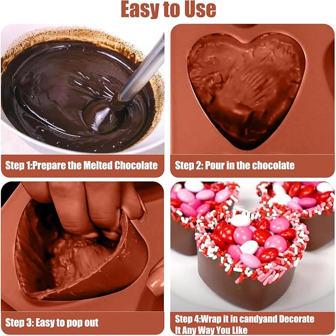 (2 Pack) 6 Holes Heart Shaped Silicone Mold For Chocolate Cake - Heart Silicone Mold for Making Jelly Pudding Handmade Soap Mould Candy Making - Image 3