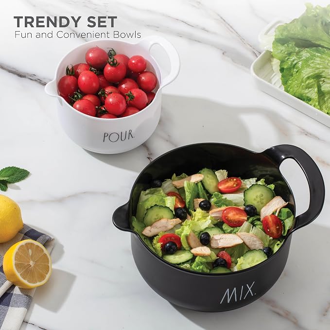 Rae Dunn Non-Slip Mixing Bowls - 4 Piece Nesting Plastic Mixing Bowl Set with Pour Spouts and Handles-Measurement Markings (Black) - Image 4