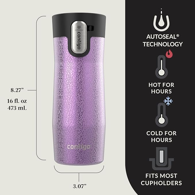 Contigo® AUTOSEAL® West Loop Vacuum-Insulated Stainless Steel Travel Mug with Easy-Clean Lid, 16 oz, 2-Pack, Crystal Pansy; Crystal Juniper - Image 2
