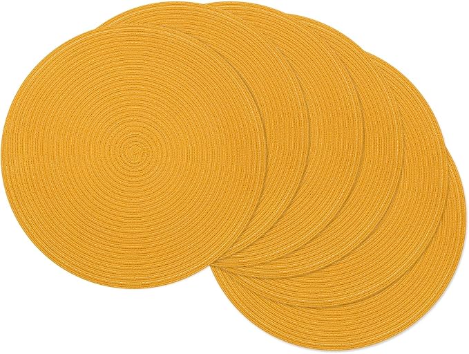 SHACOS 15 inch Round Braided Placemats Set of 6 Non Slip Washable Kitchen Table Place Mats Cotton Polyester Heat Resistant Table Mats for Home Wedding Dinner Party Table Decor, Mustard Yellow by SHACOS