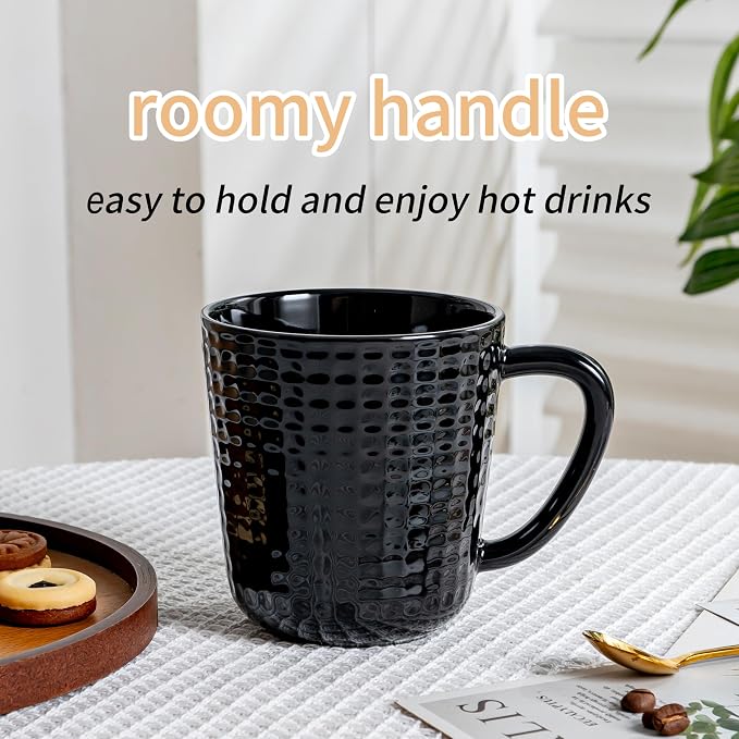 14 oz Ceramic Coffee Mugs Set of 4, Black Coffee Cups with Handle | Coffee Mug for Office & Home, Latte Cocoa, Lead-Free, Wedding & Housewarming Gift, Microwave & Dishwasher Safe - Image 7