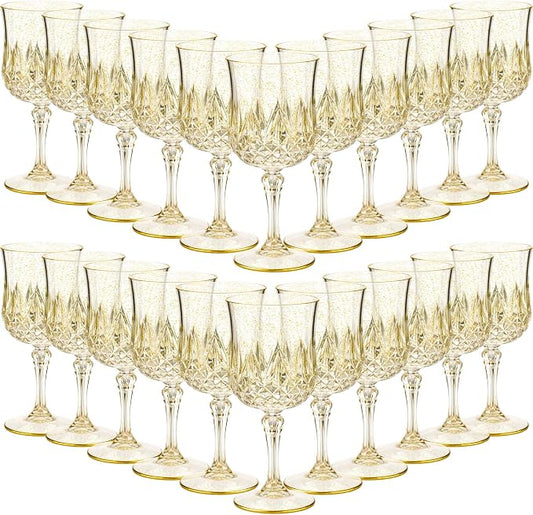 Sliner 48 Pcs 7oz Plastic Vintage Wine Glasses Drinking Goblets Unbreakable Crystal Water Glassware Reusable Diamond Champagne Flutes Cups for Wedding Banquet Birthday Party Supplies (Gold Glitter) by Sliner