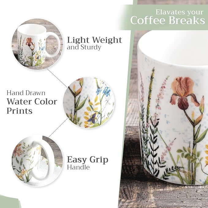 Maison d' Hermine Coffee Mug with Handles Tea Cups (15 Ounce, Pack of 1) | Fine Bone China Coffee Mugs for Hot Beverages Cappuccino Latte Home Restaurant Hotel Spring Summer -Fleurs De Mai - Prairie - Image 5
