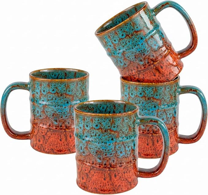 Coffee Mugs Set of 4,12 Oz Coffee Cups Ceramic, Perfect for Office Family Gatherings - Dishwasher and Microwave Safe (4, Blue and Brown) by LGQ
