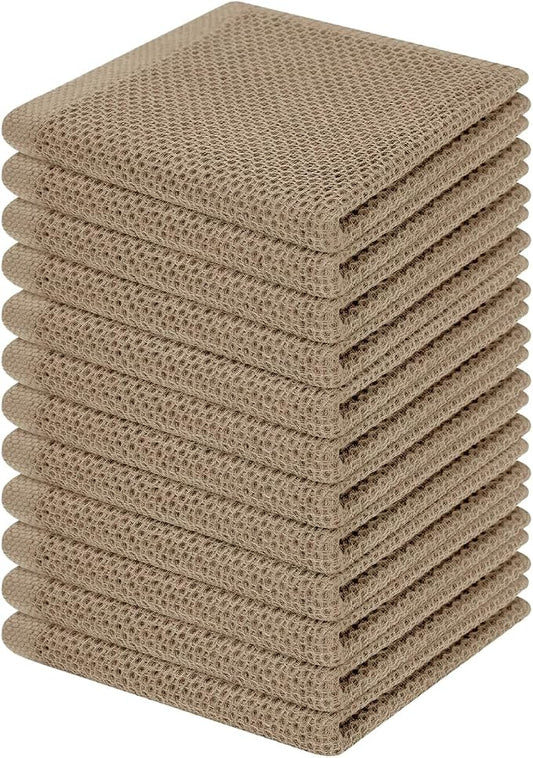 Homaxy 100% Cotton Waffle Weave Kitchen Dish Cloths 12-Pack, Tan | 12 x 12 Inches, Ultra Soft Absorbent Dish Towels, Quick Drying Dish Rags with Hanging Loop by Homaxy