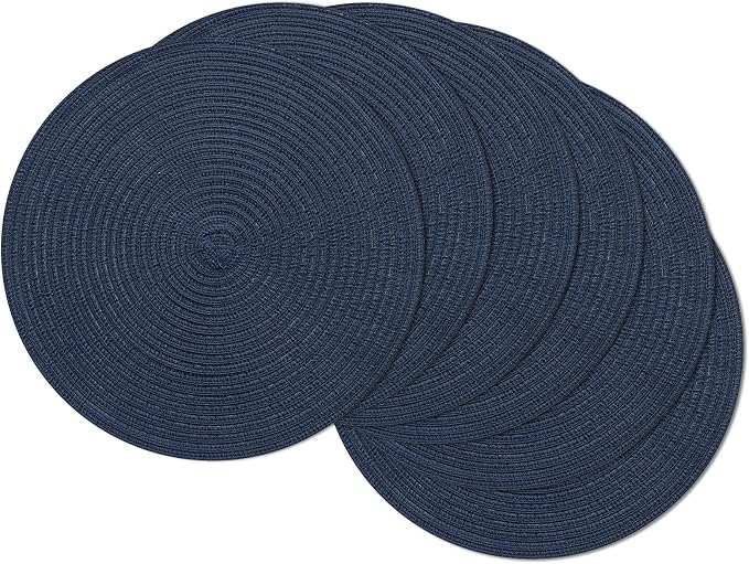 SHACOS Round Placemats Set of 6 Washable 15 inch Circle Polyester Woven Braided Place Mats for Dining Table Indoor Outdoor Table Mats Home Party Wedding Decor (Navy, 6) by SHACOS