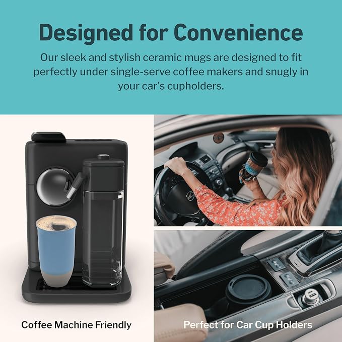 NOVA CERAMICS Travel Mug - Ceramic Coffee Mug With Lid – Microwave & Dishwasher Safe Coffee White & Grey Tumbler - Fits In Cup Holder – 16oz – Coastal Drift - Image 7