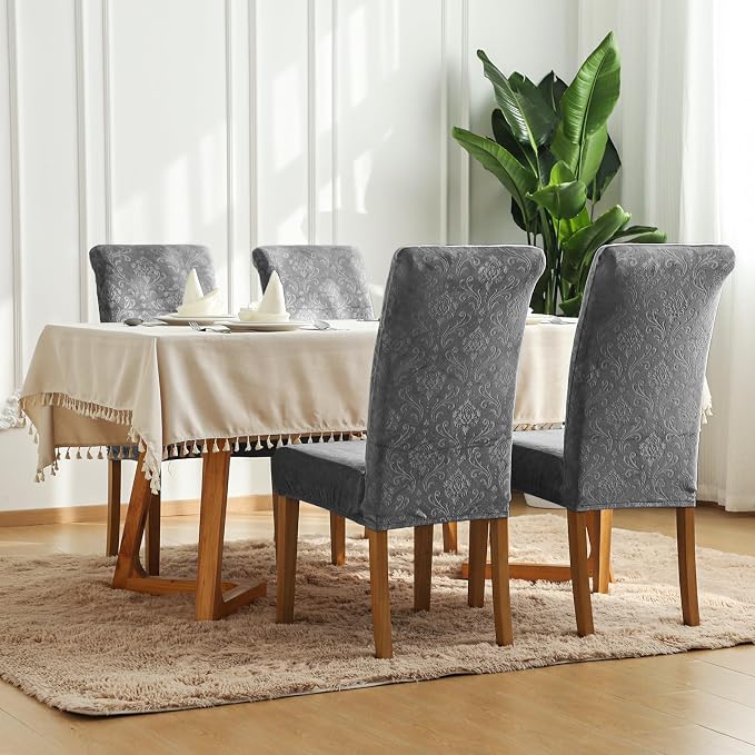 FORCHEER Chair Covers for Dining Chairs Set of 6,Velvet Dark Grey Stretch Dining Room Chair Cover Kitchen Parsons Chair Slipcovers (Pack of 6, Velvet Dark Grey) - Image 2