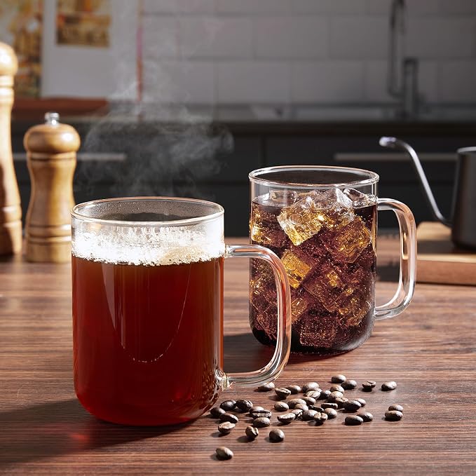 Glass Coffee Mugs, 24 oz Ice coffee cups, Large Clear Tea Cups Set of 2, Glass Mugs with Handles, Glass Cups for Latte, Cappuccino, and Tea - Image 7