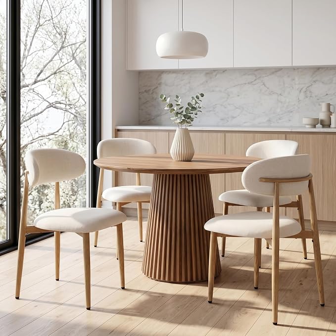 UVV Dining Chairs Set of 4, Metal Kitchen Chairs with Modern Fabric Upholstered for Dining Room, Beige by UVVLivetheQualityLife