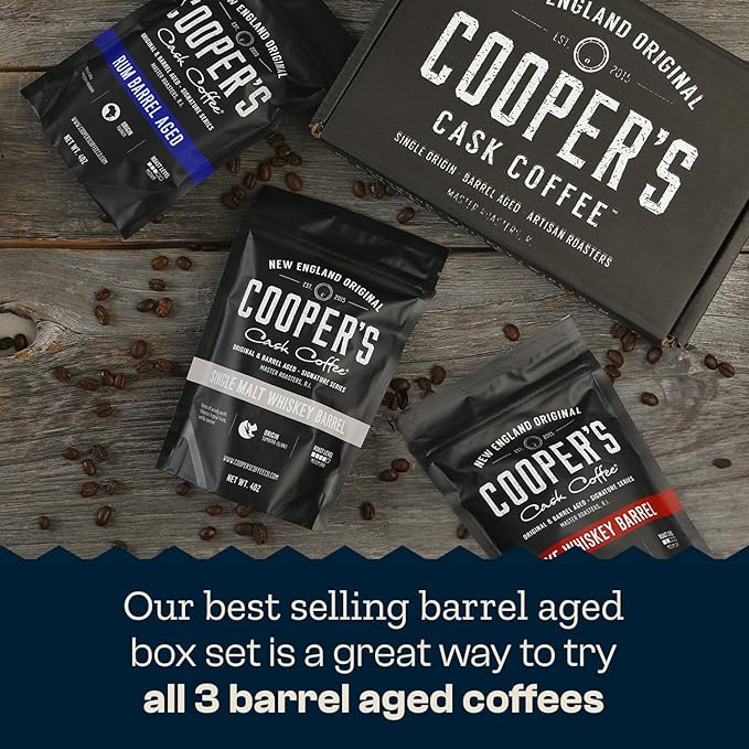 Bourbon Barrel Aged Coffee Ground Set, Single Origin Sumatra Whiskey, Ethiopian Rye, Rwanda Rum Roasted Coffee Beans (Ground, 4 Ounce (Pack of 3))