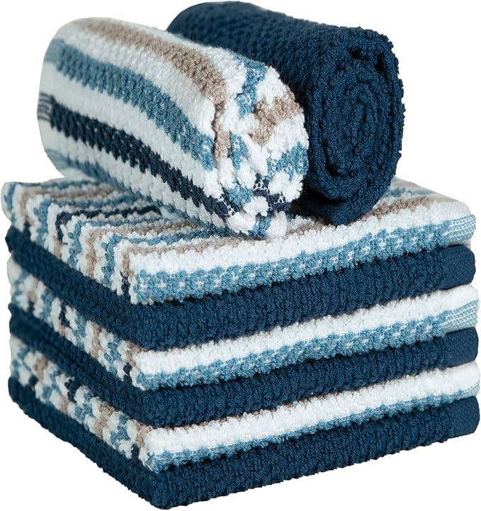 Bumble Dish Cloths 8-Pack, Cotton Kitchen Towels, 12"x12" Blue Wide Stripes | 430 GSM Soft Dish Towels for Kitchen, Highly Absorbent & Durable Kitchen Rags for Washing Dishes - Image 4