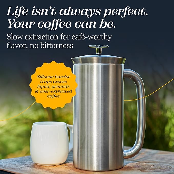 ESPRO P7 French Press Stainless Steel 304 – Patented Double Walled Micro-Filter Insulated French Press Coffee Maker, Grit-Free Brew - Heat Resistant BPA Free Coffee Maker (18oz)