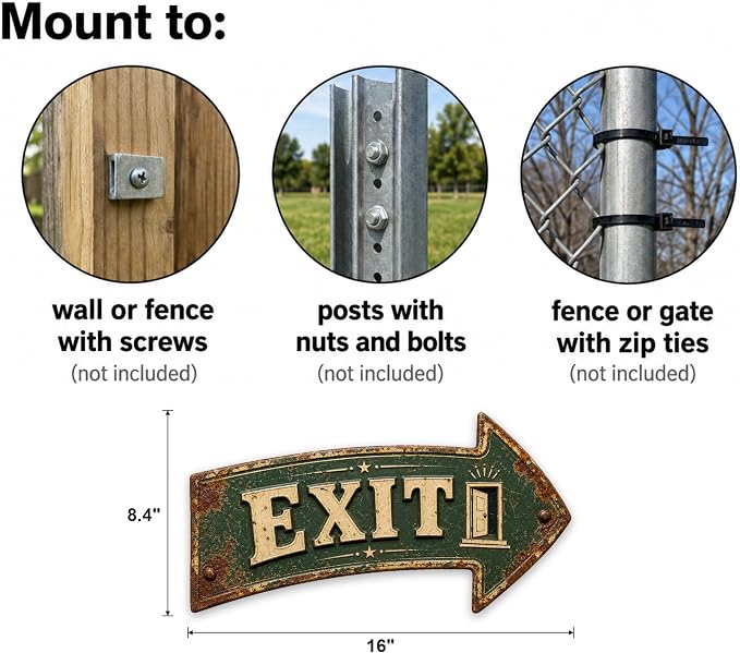 Exit Right-Pointing Arrow Sign — Die-Cut Metal Directional Wall Decor | powder-coated metal, vintage, durable print, ready to hang - Image 3