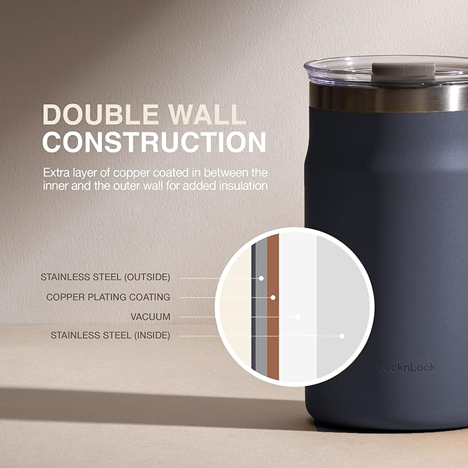 LocknLock Metro Mug, Premium 18/8 Stainless Steel Metal, Double Wall Insulated, Portable Coffee Cup with Lid and Handle for Hot and Cold Drinks, Dark Green, 20 oz - Image 3