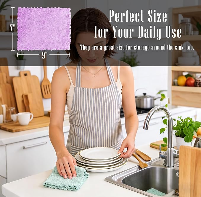 24 Pack Kitchen Dishcloths - Does Not Shed Fluff - Reusable Dish Towels, Dish cloths, Super Absorbent Coral Fleece Cleaning Cloths, Nonstick Oil Washable Fast Drying, 7 x 9 Inch (Multicolor) | Reusable Coral Fleece Cloths Washable Fast Drying and Easy ... - Image 2