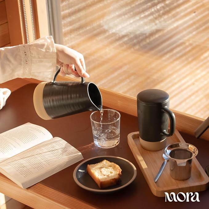 MORA Ceramics Large Tea Mug with Loose Leaf Infuser and Ceramic Lid, 18 oz, Portable, Microwave, Dishwasher Safe, Tall Coffee Cup - Rustic Matte Ceramic Glaze, Modern Herbal Tea Strainer, Liquorice - Image 6