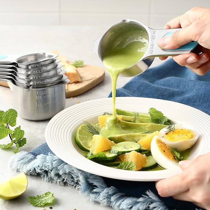 Spring Chef Magnetic Measuring Cups & Spoons Set of 15, Patented, Aqua Sky | Stackable Stainless Steel Measuring Cups & Heavy Duty Metal Measuring Spoons with Levelers for Dry & Liquid Ingredients - Image 9
