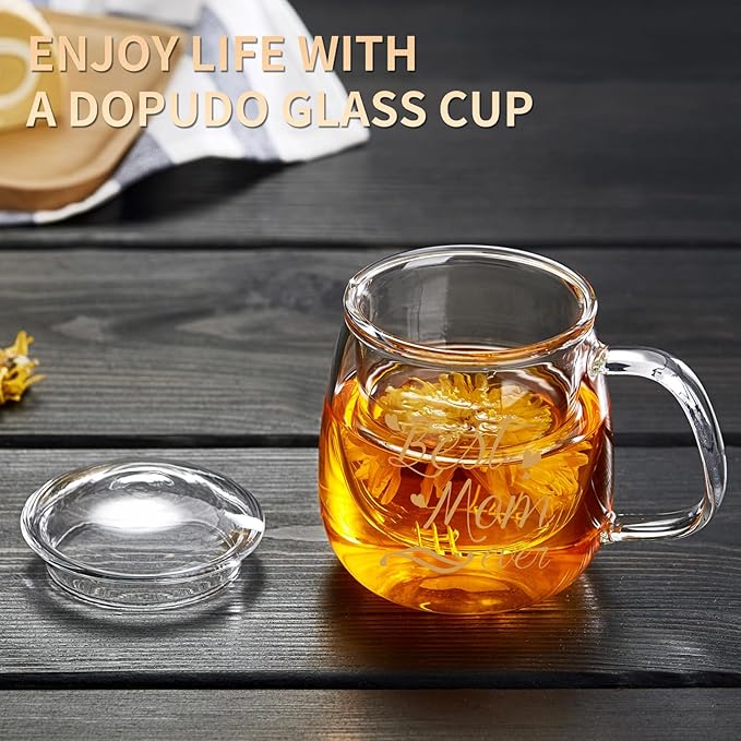Glass Tea Cup 17.6oz, “Best Mom Ever” Mothers Day Cup with Gift Box, Gifts Mug for Mom, Glass Mug Teacup, Tea Cups for Mom Birthday, Perfect for Grandma & Daughter
