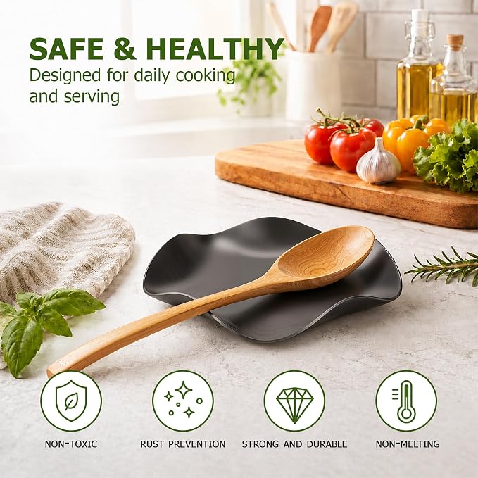 VanlonPro Stainless Steel Spoon Rest, Spatula Ladle Holder, Stainless Steel Utensil Spoon Rest Holder, Brushed Finish, Dishwasher Safe 5.9 Inch (Flower Black 1PC) - Image 3